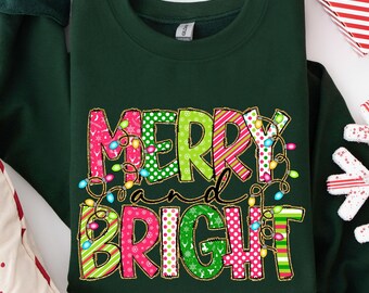 Merry and Bright Sweatshirt, Christmas Sweatshirt, Family Christmas Sweatshirt, Christmas Sweatshirts for Women, Merry Christmas Sweatshirt