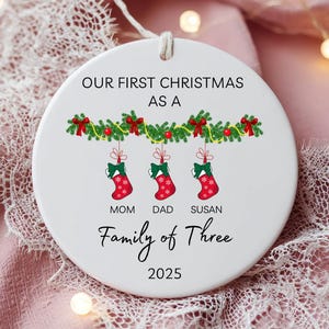 Family Of Three Christmas Ornament, Custom New Family Ornament, Baby&#39;s First Christmas Ornament, Personalized Family Ornament