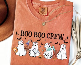 Comfort Colors® Halloween Nurse Shirt, Boo Boo Crew, Nurse Gift For Women, Spooky Season Shirt, Halloween Boo Boo Crew,Halloween Ghost Nurse