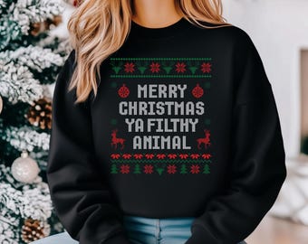 Sweat-shirt joyeux Noël avec animaux crasseux, pull de Noël moche, chemise de Noël drôle, cadeaux de Noël, col rond de Noël, pull d'hiver