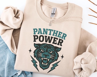 Vintage Panthers Mascot Sweatshirt, Varsity Game Day Crewneck, Football Mom Shirt, Cute Heather Ash Unisex Game Day Sweatshirt