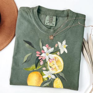 Vintage Lemon Shirt, Art Graphic Fruit Shirt, Pastel Drawing Lemons Shirt, Foodie Vintage Graphic Shirt, Aesthetic Fruit Shirt, Flowers