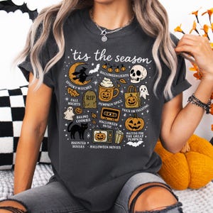 Vintage Halloween Comfort Colors® Shirt, Tis&#39; the Season, Retro Halloween Aesthetic, Women&#39;s Halloween Shirt, Pumpkin Witch Graphic Tee