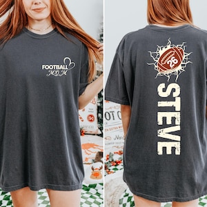 Football Mom Shirt With Kids Name & Jersey Number, Cute Football Season Mama Shirt, Gift For Football Lover Mom Shirt, Mothers Day Gift Mom