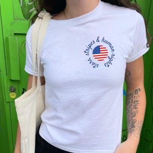 Stars, Stripes And Human Rights Baby Tee, Liberal Fourth of July Protest Baby Tee, Progressive Baby Tee, Anti Trump Y2k Style 90&#39;s Baby Tee