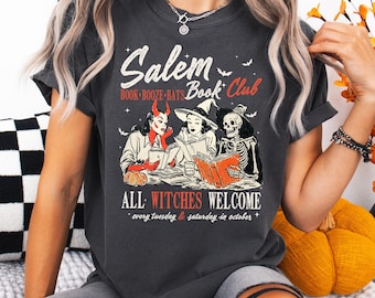 Witchy Book Club Shirt, Spooky Girl Reading Shirt, Book Lover Halloween Design, Witches Salem Shirt, Salem, Massachusetts Halloween Shirt