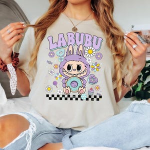 Labubu Floral Donut Shirt, Pastel Cartoon Character T-Shirt, Kawaii Aesthetic Tee, Cute Labubu Graphic Sweatshirt