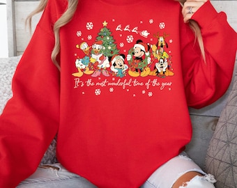 Vintage It's The Most Wonderful Time Of The Year Disney Christmas Sweatshirt, Cartoon Mickey & Friends Christmas Party Sweatshirt, Xmas Gift