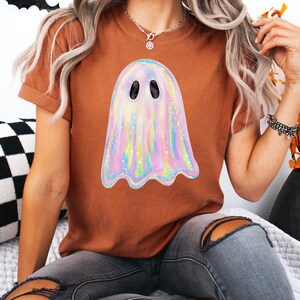 Shimmering Ghost Shirt, Iridescent Ghost Tee, Pastel Halloween T-Shirt, Glitter Ghost Comfort Colors Tee, Spooky Season Aesthetic Shirt