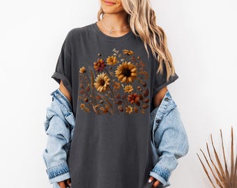 Chemise vintage à fleurs pressées Comfort Colors® T-shirt fleuri botanique T-shirt bohème cottagecore T-shirt fleuri fleurs sauvages Cadeau pour jardinier