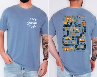 Comfort Colors® Tired Grandpa Club Shirt, Construction Grandpa Shirt, Play Cars On Grandpa Back, Mat Road Car Race Track, Father's Day Gift