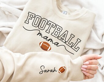 Cute Football Mama Sweatshirt With Kids Name On Sleeve, Football Season Mama Shirt, Gift For Football Mom, Cheer Mom Shirt, Football Lover