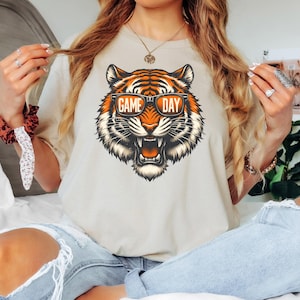 Tigers with game day glasses game day mascot, football tshirt, football mom tshirt, cute game day tshirt, mascot tshirt, unisex cut tshirt