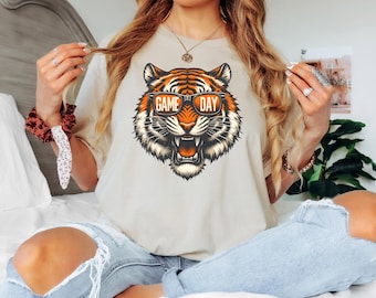 Tigers with game day glasses game day mascot, football tshirt, football mom tshirt, cute game day tshirt, mascot tshirt, unisex cut tshirt