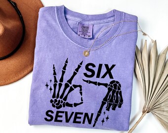Comfort Colors® 6 7 Meme Shirt, Funny Skeleton Hands Tee, Halloween Couples Shirt, Trendy Shirt, Six Seven T-shirt, 67 Couples Tee