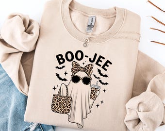 Boo-Jee Ghost Sweatshirt, Leopard Ghost Tee, Ghost Coffee Shirt, Funny Fall Shirt, Ghost Tee, Girly Halloween Gift, Boojee Shirt