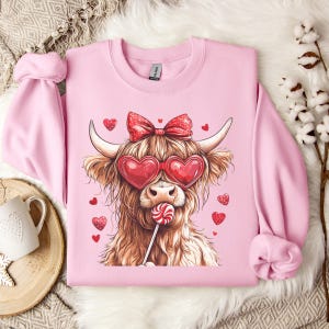 Highland Cow Valentine&#39;s Day Sweatshirt, Heifer Valentine Shirt, Valentine&#39;s Day Gift, Western Valentine Shirt, Cow Lover Gift Sweatshirt