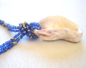 Shell Necklace, Gift under 50, Pink and blue, Pink Oyster Shell necklace, Blue glass seed beads, Natural shell, South African shell jewelry