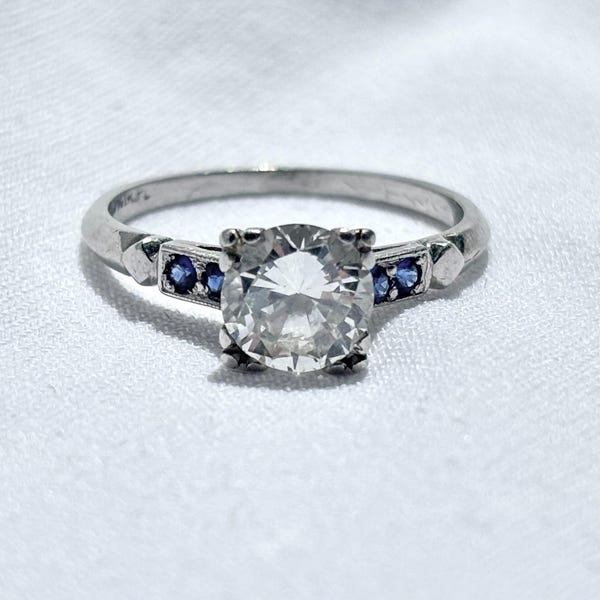 Anillo de compromiso Art Déco vintage de platino y diamantes para boda – Talla 6