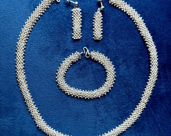 Elegante Italiaanse sterlingzilveren .925 fijne sieradenset - damesketting, armband en oorbellen