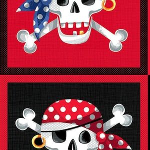 New Pirates Skull & Crossbones Cotton Fabric Pillow Panel 23&quot; by 42&quot; - as pictured