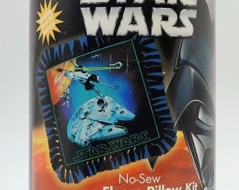 Rare STAR WARS No Sew Fleece Fabric PILLOW Kit -  Printed Panel + Plain Backing Panel