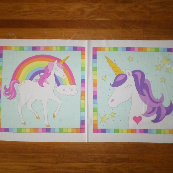 New Unicorn Cotton Fabric Pillow Panels - set of 2 - as pictured