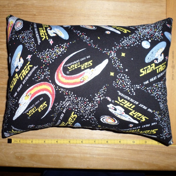 Rare Small Cotton Pillow made from purchased Star Trek The Next Generation fabric - measures approx. 8" X 12"