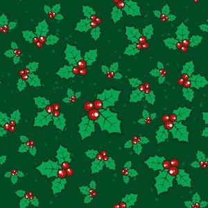 New Christmas Holly Berries Cotton Fabric - Marshall Dry Goods - by the yard