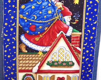 Rare Mary Engelbreit ~ BELIEVE Santa PREWASHED Cotton Fabric Panel ~ dated 2001 on the selvage - 35" X 58"