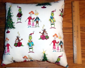 Small decorative Cotton Pillow made from The GRINCH + The WHOS Christmas purchased, licensed  fabric