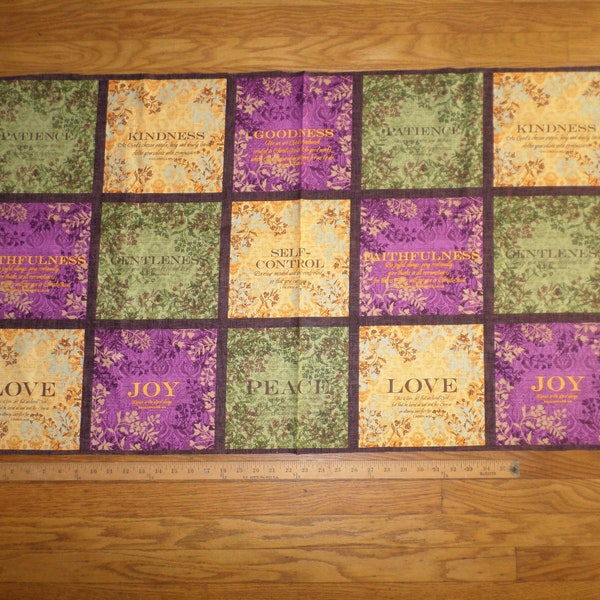 New Fruit Of The Spirit Single Cotton Fabric Panel - 23"x42" - Religious Quotations - Single Panel Only - as pictured! dated 2018 on selvage