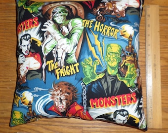New Classic Movie Monsters Cotton Fabric Pillow - Handmade in the U.S.A. from purchased licensed fabric