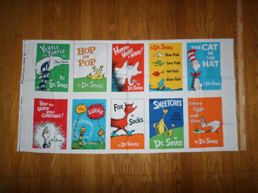 Rare Dr. Seuss FAMOUS BOOK COVERS Unfinished Single Cotton Fabric Panel ...