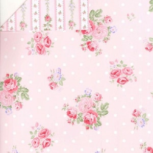 Rare Pink Roses Prequilted Cotton Fabric - pre-quilted - double-sided fabric - YOU FINISH EDGES - selling by the yard
