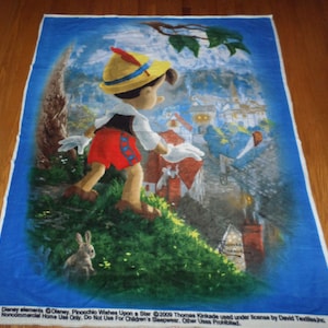 Rare Disney Pinocchio Wishes Upon A Star FLEECE Fabric Panel - Kinkade dated 2009