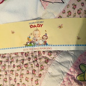 Vintage Mary Engelbreit Baby Quilted Appliquéd Wall Hanging Cotton Fabric Panel - a few spots -PLEASE READ!