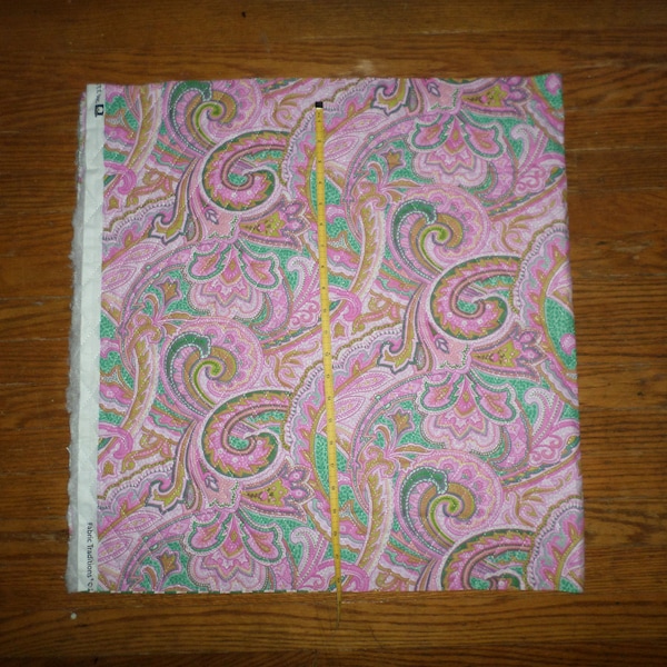 Rare Pink Paisley Prequilted Cotton Fabric - pre-quilted - double-sided fabric -  22" by 42" piece - YOU FINISH EDGES