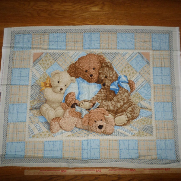 New Baby Boy Teddy Bear Nursery Blue Cotton Fabric Panel - 35" x 42" - dated 2019 - Single Panel Only - as pictured -  NOT PREQUILTED!!!