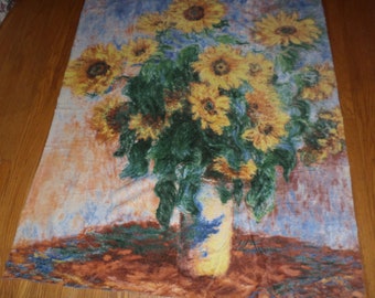 Rare Claude Monet Sunflower Fleece Fabric Panel - FLEECE - 47"x 57"  - Sunflowers