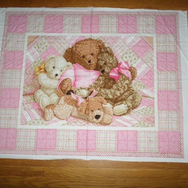 New Baby Girl Teddy Bear Nursery Pink Cotton Fabric Panel - 35" x 42" - dated 2019 - Single Panel Only -  as pictured  - NOT PREQUILTED!!!