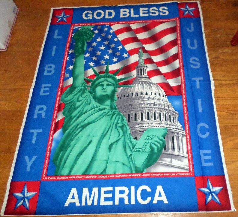 God Bless America Statue of Liberty Cotton Panel FABRIC Was Etsy