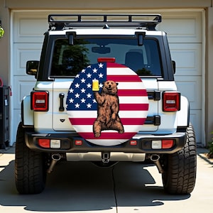 American Flag Bear Tire Cover: Waterproof RV Camper Spare Tire