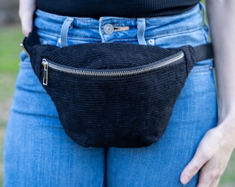 Riñonera de pana negra: bolso de viaje para mujer