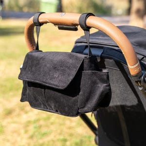 ベビーオーガナイズ、ママバッグ、ベビーカーバッグ、ブラックおむつバッグ、コーデュロイバッグ、ベビーチェンジングバッグ、ベビーシャワープレゼント、新生児へのギフト、ハンドメイドバッグ
