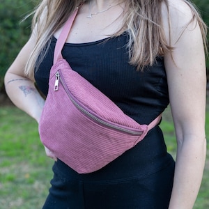 Fanny Pack, Corduroy Crossbody Bag, Money Belt, Passport Bag, Handmade, Bumbag For Women, Sling Bag, Hands-Free Bag, Pink Bag, Ideal Gift