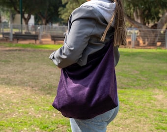 Paarse corduroy schoudertas