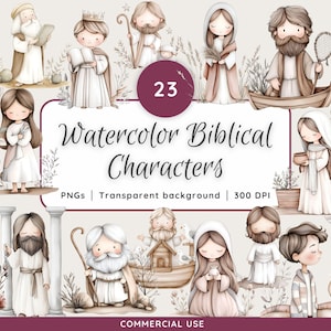 Biblical Characters Clipart Pack, Watercolor Old Testament Bible Character Clip Art, Bible Study Clipart, David, Noah&#39;s Ark, Jesus, Ruth