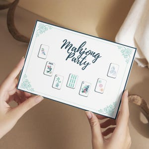Mockup of Mahjong Party Watercolor Clipart Invitation.