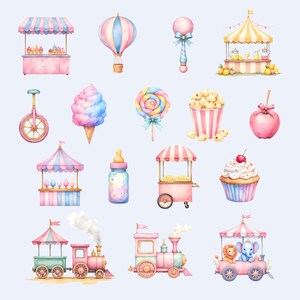 Pastel Circus Tent Clipart Set | Watercolor Circus Animals PNG ...